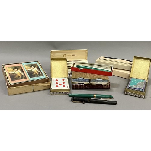 197 - Sheaffers Australia fountain pen with 14ct gold nib, together with two others with gold nibs, a Cros... 