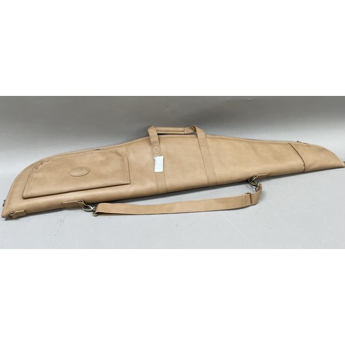 312 - A shotgun slip by Klever Sport in tan leather effect with black padded interior, suitable for an ove... 