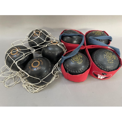 494 - Four sterling slimline size 3 Almark bowling balls in carry case together with a further set of Club... 