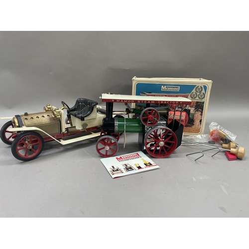 445 - A Mamod live steam roadster car, 39cm long together with a Mamod steam traction engine boxed