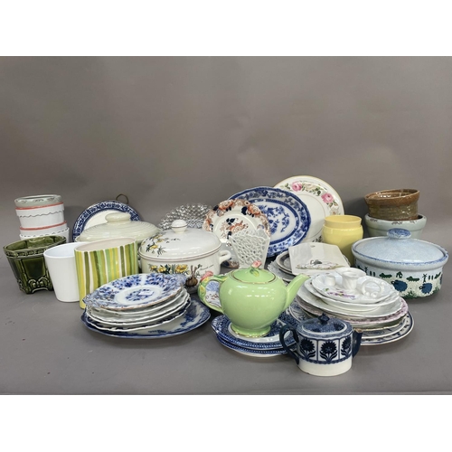 58 - A collection of 19th century and later ceramics including tableware, plant pots, decorative plates e... 