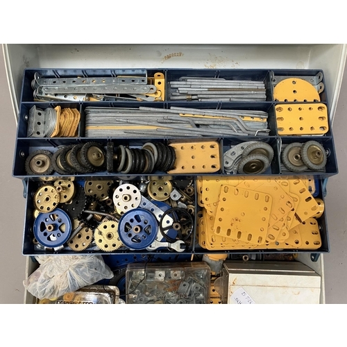 455 - A concertina toolbox containing a large collection of Meccano parts