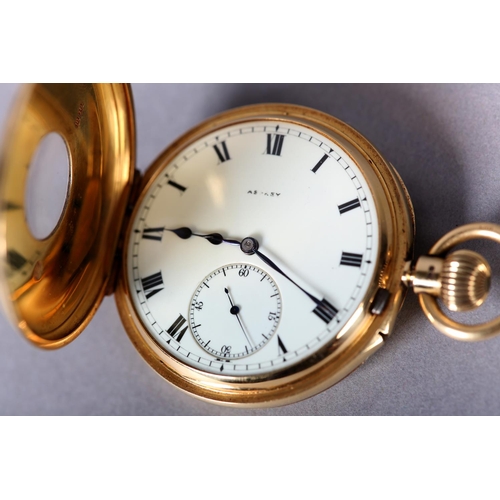 271 - AN EDWARD VII POCKET WATCH BY ASPREY & CO, in 18ct gold half hunter case London 1907 for Fred Thomas... 