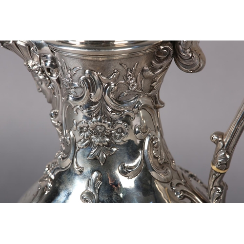 218 - A WILLIAM IV SILVER CLARET JUG EDINBURGH 1837 FOR JAMES HOWDEN AND CO, of baluster form with repouss... 