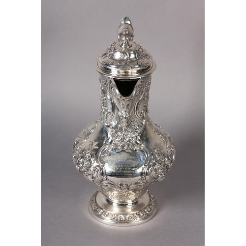 218 - A WILLIAM IV SILVER CLARET JUG EDINBURGH 1837 FOR JAMES HOWDEN AND CO, of baluster form with repouss... 