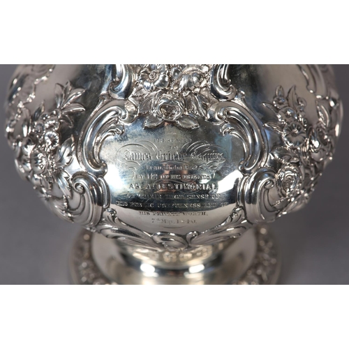 218 - A WILLIAM IV SILVER CLARET JUG EDINBURGH 1837 FOR JAMES HOWDEN AND CO, of baluster form with repouss... 