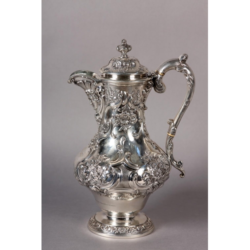 218 - A WILLIAM IV SILVER CLARET JUG EDINBURGH 1837 FOR JAMES HOWDEN AND CO, of baluster form with repouss... 