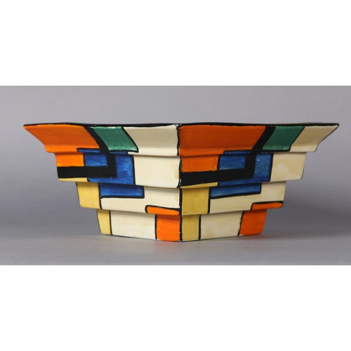 172 - A CLARICE CLIFF MONDRIAN* SQUARE STEPPED VASE OR BOWL c.1929, shape no.367, enamelled in orange, gre... 