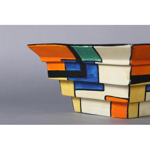 172 - A CLARICE CLIFF MONDRIAN* SQUARE STEPPED VASE OR BOWL c.1929, shape no.367, enamelled in orange, gre... 