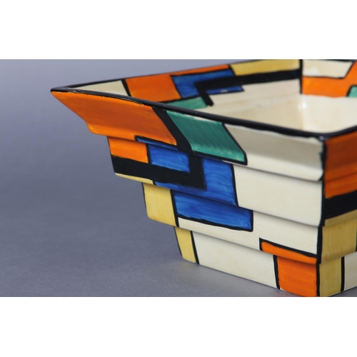 172 - A CLARICE CLIFF MONDRIAN* SQUARE STEPPED VASE OR BOWL c.1929, shape no.367, enamelled in orange, gre... 