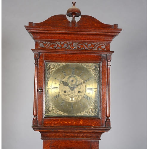 127 - A LATE 18TH/EARLY 19TH CENTURY OAK LONGCASE CLOCK BY THOMAS STORER OF DERBY, having a 30cm wide bras... 