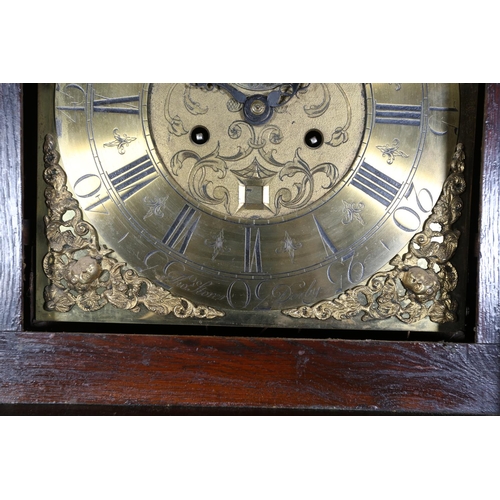 127 - A LATE 18TH/EARLY 19TH CENTURY OAK LONGCASE CLOCK BY THOMAS STORER OF DERBY, having a 30cm wide bras... 