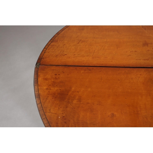 341 - A LATE 18TH CENTURY SATINWOOD DEMI-LUNE FOLD OVER TEA TABLE, crossbanded and inlaid in satinwood wit... 