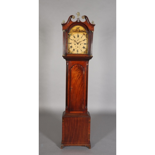 128 - AN 18TH CENTURY MAHOGANY AND WALNUT VENEER LONGCASE CLOCK BY C LOW OF ARBROATH, having a 30.5cm pain... 