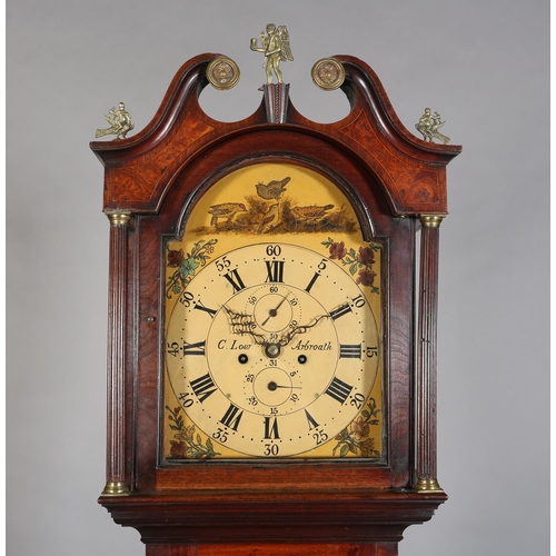 128 - AN 18TH CENTURY MAHOGANY AND WALNUT VENEER LONGCASE CLOCK BY C LOW OF ARBROATH, having a 30.5cm pain... 