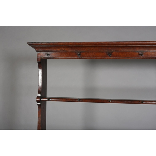 376 - A LATE 18TH CENTURY OAK DRESSER AND RACK, having a moulded cornice above three open shelves, the dre... 