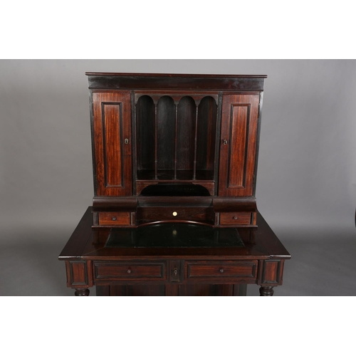 333 - A MID 19TH CENTURY ROSEWOOD SECRETAIRE having an open compartment with four slender turned spindles ... 