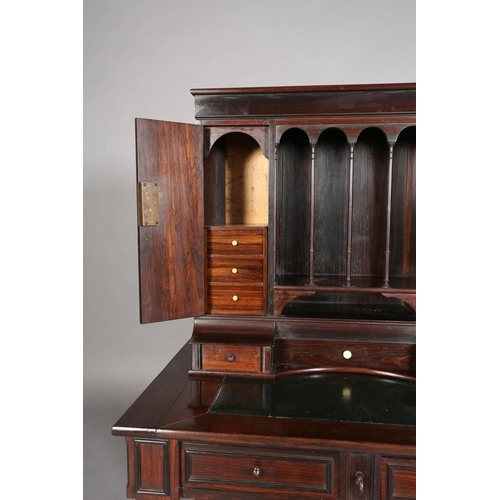 333 - A MID 19TH CENTURY ROSEWOOD SECRETAIRE having an open compartment with four slender turned spindles ... 