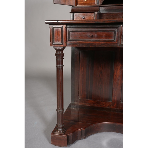 333 - A MID 19TH CENTURY ROSEWOOD SECRETAIRE having an open compartment with four slender turned spindles ... 