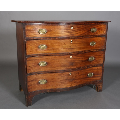 344 - AN 18TH CENTURY MAHOGANY SERPENTINE FRONTED CHEST of four long graduated drawers with oval brass bac... 