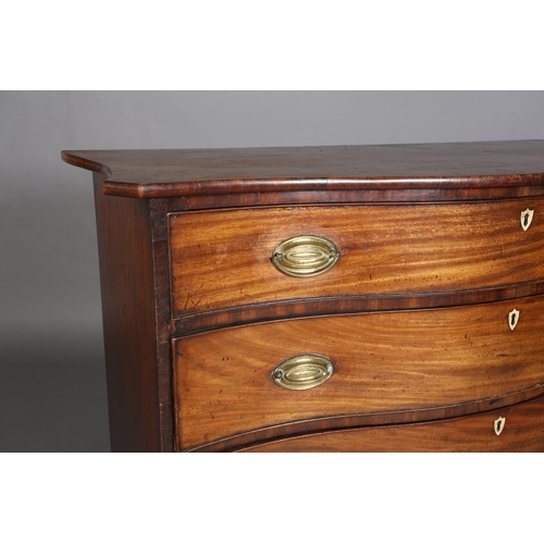 344 - AN 18TH CENTURY MAHOGANY SERPENTINE FRONTED CHEST of four long graduated drawers with oval brass bac... 