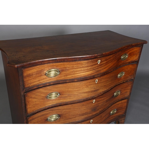 344 - AN 18TH CENTURY MAHOGANY SERPENTINE FRONTED CHEST of four long graduated drawers with oval brass bac... 