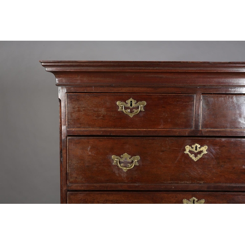 345 - AN 18TH CENTURY MAHOGANY CHEST ON CHEST, having a moulded cornice above two short and three long gra... 