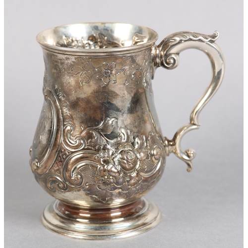 220 - A VICTORIAN SILVER TANKARD LONDON 1865 FOR ROBERT HARPER, baluster form, foliate chased with monogra... 