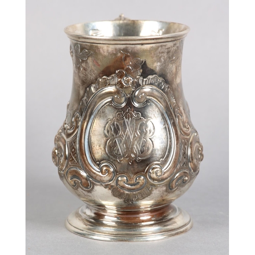 220 - A VICTORIAN SILVER TANKARD LONDON 1865 FOR ROBERT HARPER, baluster form, foliate chased with monogra... 