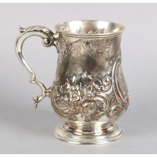 220 - A VICTORIAN SILVER TANKARD LONDON 1865 FOR ROBERT HARPER, baluster form, foliate chased with monogra... 