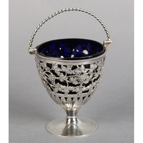 230 - A GEORGE III SILVER SUGAR BASIN LONDON 1777 FOR WILLIAM VINCENT, with blue glass liner, hinged twist... 