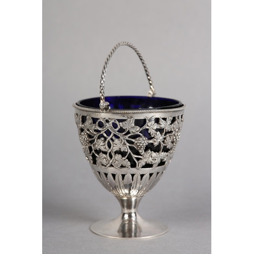 230 - A GEORGE III SILVER SUGAR BASIN LONDON 1777 FOR WILLIAM VINCENT, with blue glass liner, hinged twist... 