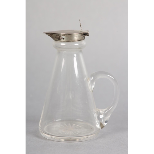 216 - A GEORGE V SILVER TOPPED GLASS WHISKEY NOGGIN, Birmingham 1912, conical with star cut circular base,... 