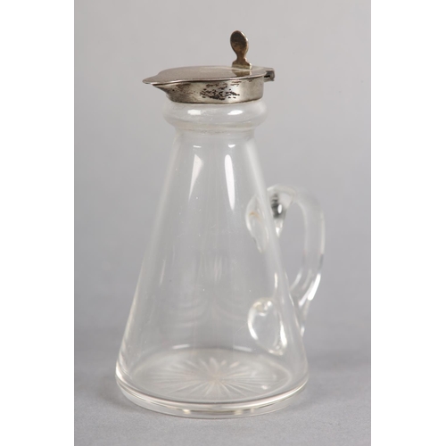 216 - A GEORGE V SILVER TOPPED GLASS WHISKEY NOGGIN, Birmingham 1912, conical with star cut circular base,... 