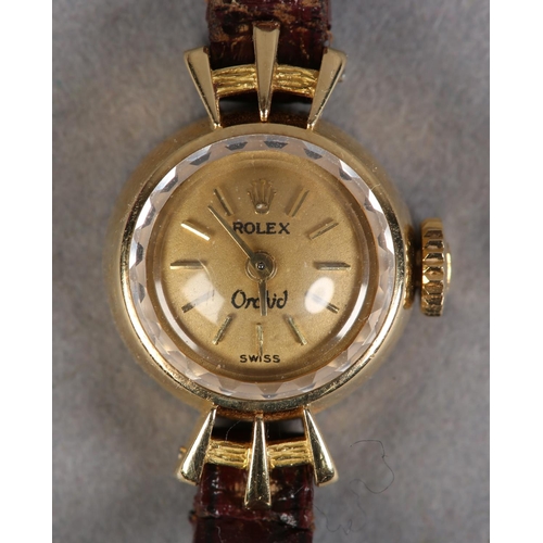 268 - A ROLEX LADY'S ORCHID MANUAL WRISTWATCH ref 2246 in 18ct gold case no. 1519215, 18 jewelled lever 14... 