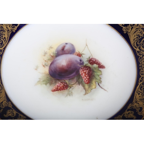 162 - A ROYAL WORCESTER TAZZA hand painted with plums and raspberries to the centre and signed R Sebright ... 