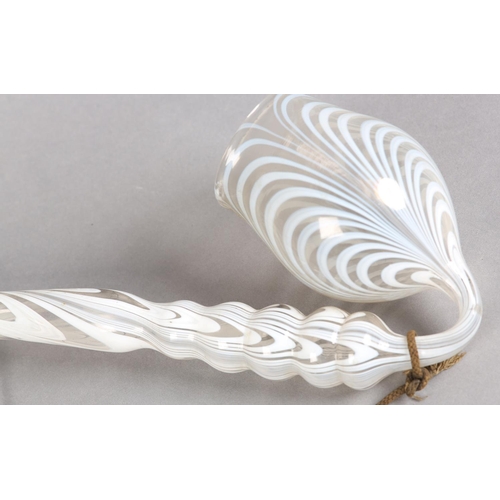 181 - A VICTORIAN NAILSEA BLOWN GLASS PIPE, with opaque white inclusions, 45cm long