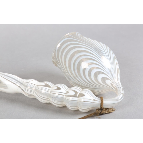 181 - A VICTORIAN NAILSEA BLOWN GLASS PIPE, with opaque white inclusions, 45cm long