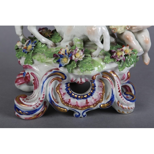 163 - A 19TH CENTURY PORCELAIN FIGURE GROUP OF BACCHUS, atop a sheep with suckling lamb together with anot... 