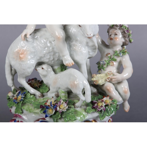 163 - A 19TH CENTURY PORCELAIN FIGURE GROUP OF BACCHUS, atop a sheep with suckling lamb together with anot... 