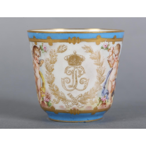 164 - A SEVRES STYLE CHATEAU DES TUILERIES 19TH CENTURY PORCELAIN CABINET CUP AND SAUCER, the cup having a... 