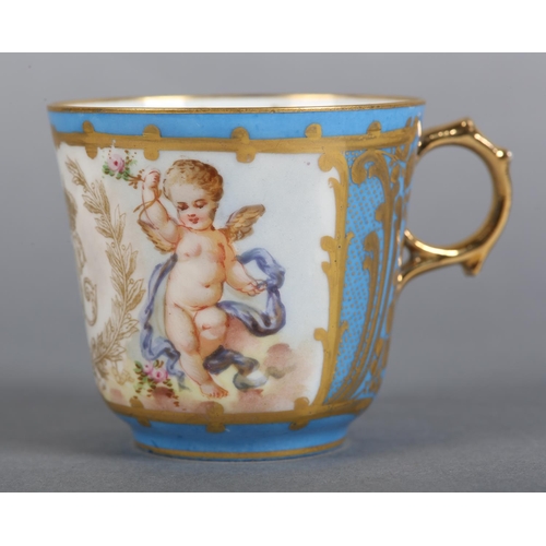 164 - A SEVRES STYLE CHATEAU DES TUILERIES 19TH CENTURY PORCELAIN CABINET CUP AND SAUCER, the cup having a... 