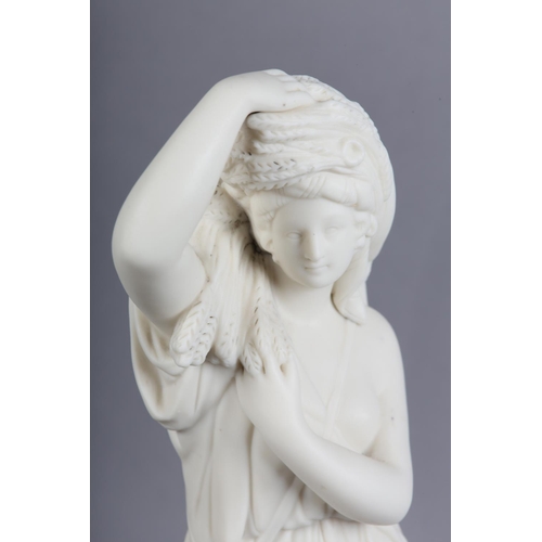 153 - A MID 19TH CENTURY PARIAN FEMALE FIGURE EMBLEMATIC OF AUTUMN raised on a circular base, unmarked, 34... 