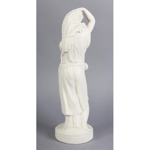 153 - A MID 19TH CENTURY PARIAN FEMALE FIGURE EMBLEMATIC OF AUTUMN raised on a circular base, unmarked, 34... 