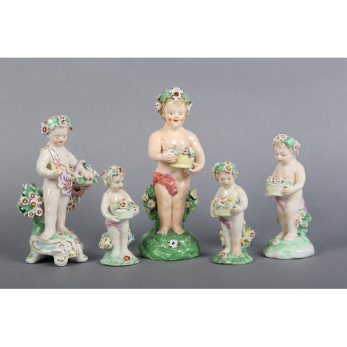 150 - A DERBY PORCELAIN FOUR SEASONS FIGURE OF A PUTTI EMBLEMATIC OF SPRING, c.1780, patch marks to unders... 