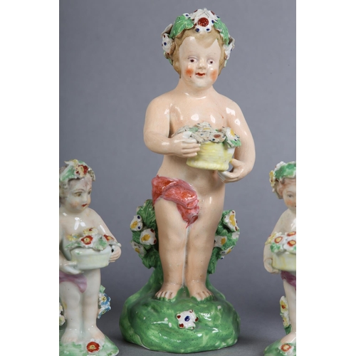 150 - A DERBY PORCELAIN FOUR SEASONS FIGURE OF A PUTTI EMBLEMATIC OF SPRING, c.1780, patch marks to unders... 