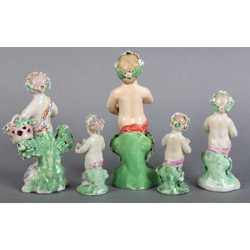 150 - A DERBY PORCELAIN FOUR SEASONS FIGURE OF A PUTTI EMBLEMATIC OF SPRING, c.1780, patch marks to unders... 