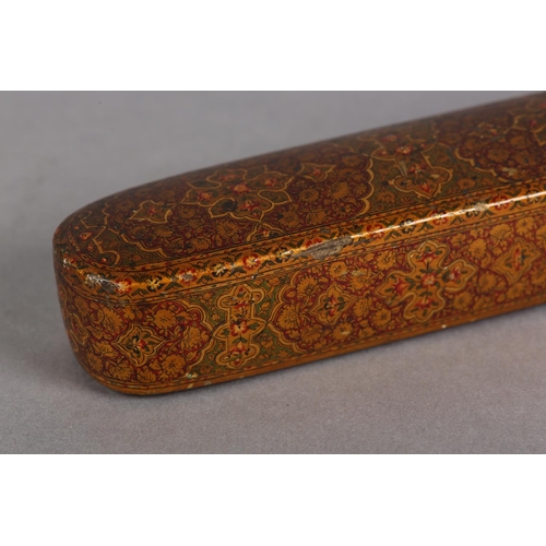 147 - A LATE 19TH CENTURY KASHMIRI PAPIER MACHE LACQUERED PEN CASE (QALAMDAN) painted with medallions cent... 