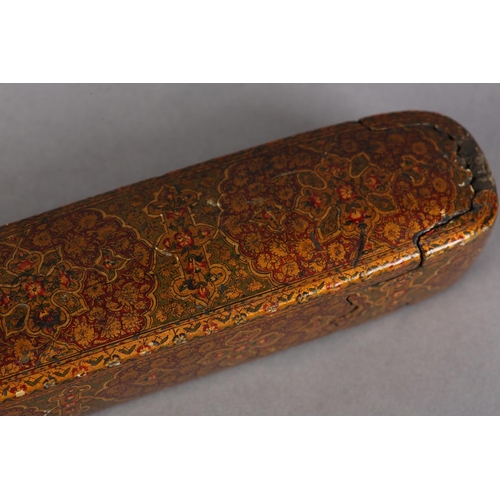 147 - A LATE 19TH CENTURY KASHMIRI PAPIER MACHE LACQUERED PEN CASE (QALAMDAN) painted with medallions cent... 