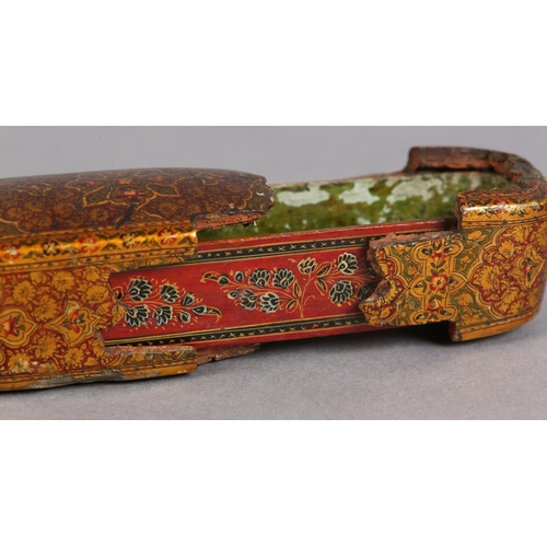 147 - A LATE 19TH CENTURY KASHMIRI PAPIER MACHE LACQUERED PEN CASE (QALAMDAN) painted with medallions cent... 